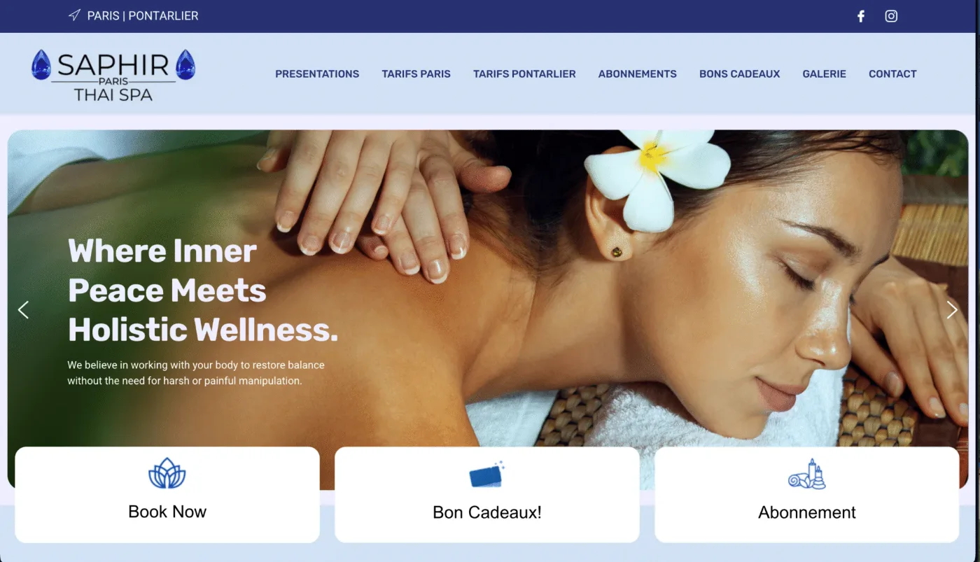 Saphir Thai Spa website after the redesign