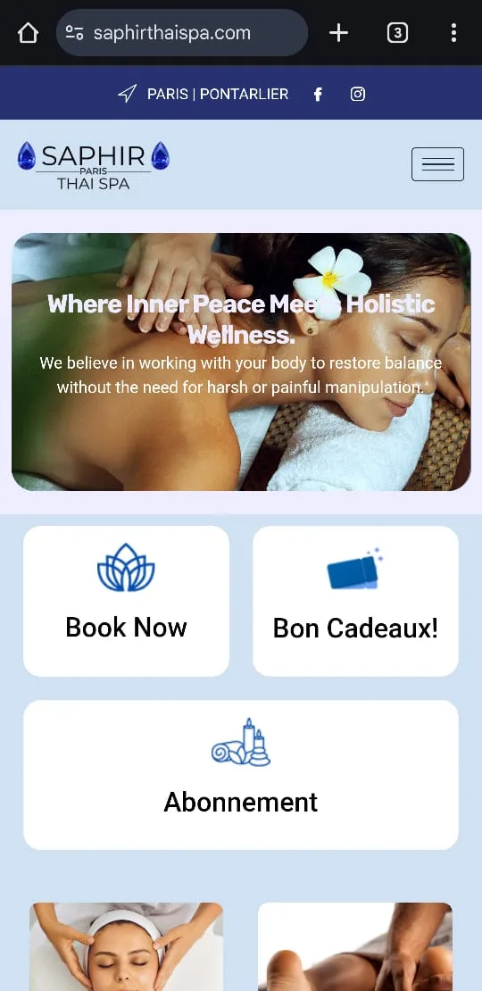 New Saphir Thai Spa mobile website after redesign