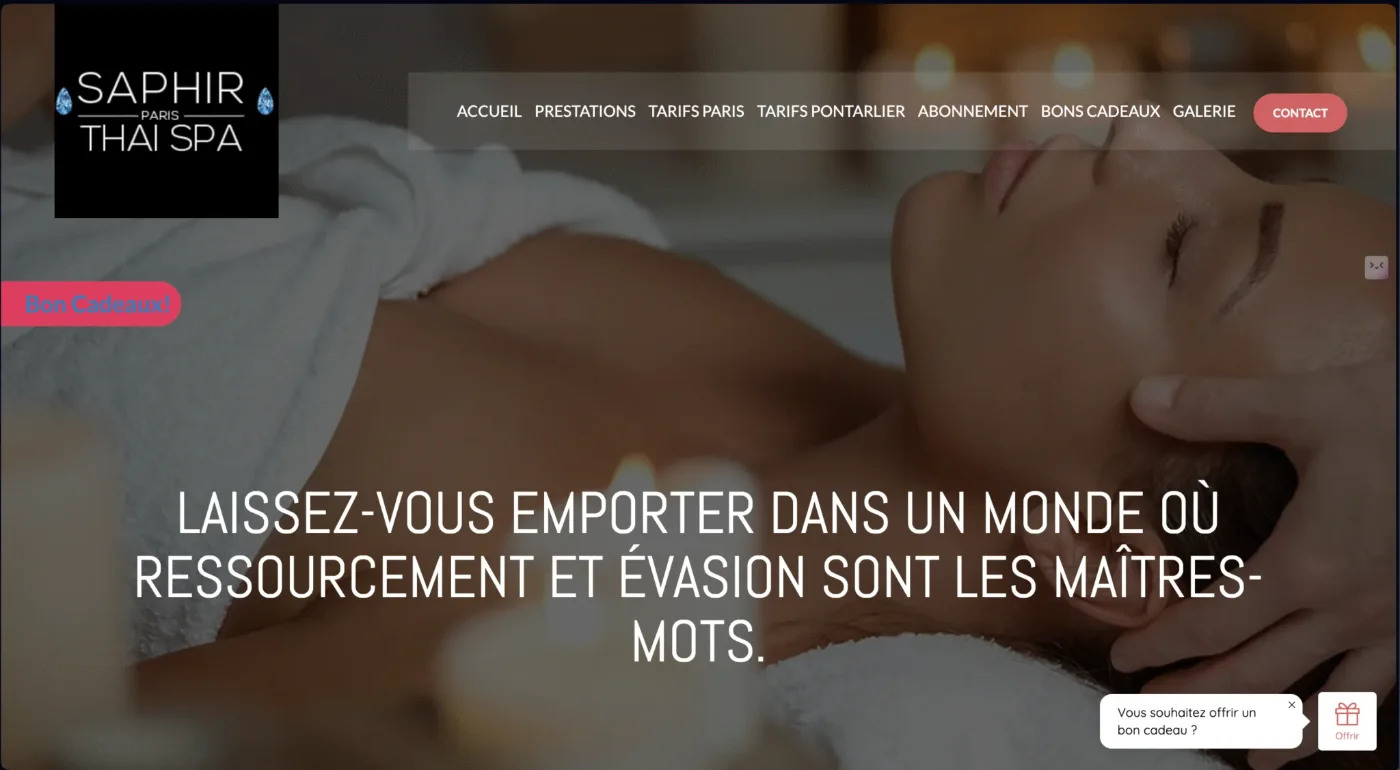 Saphir Thai Spa website before the redesign