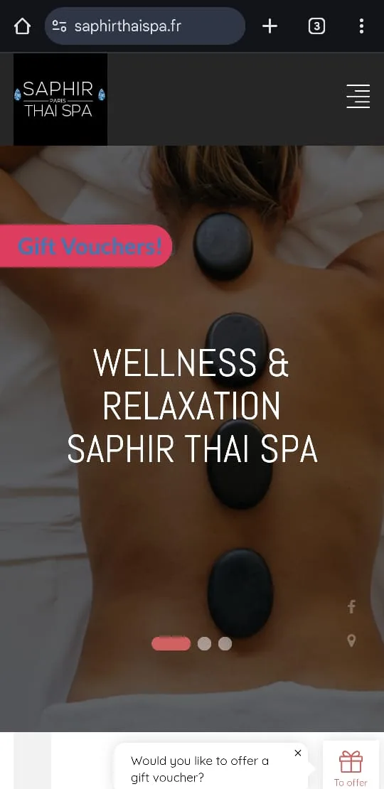 Old Saphir Thai Spa mobile website before redesign